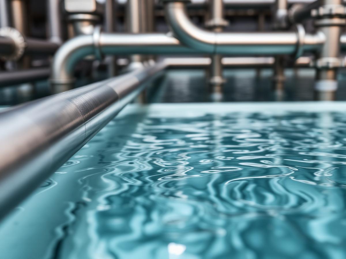Water purification infrastructure with stainless pipework above a still treatment basin